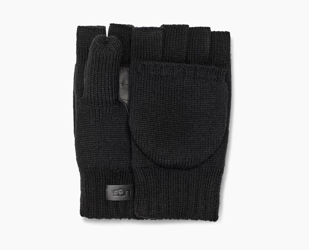 Ugg Knit Flip Mitten - Mens Gloves - Black - NZ (9321OFNHQ)